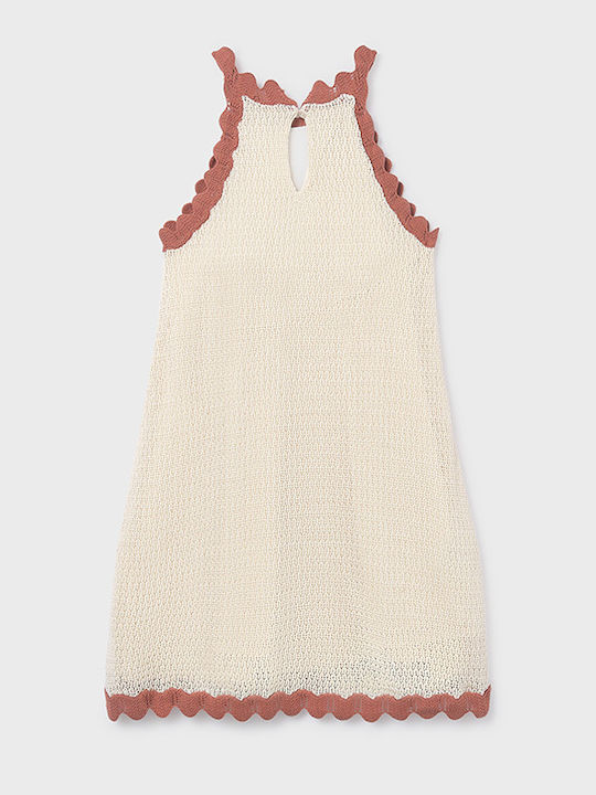Girls Dress Sleeveless Knitted Set with Coat and Accessories Beige Port