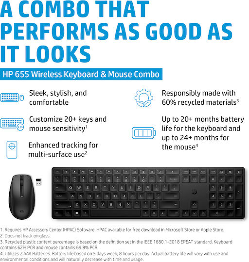 HP 655 Kabellos Tastatur & Maus Set Griechisch