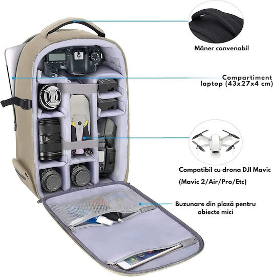 Rucsac Profesional Pentru Camere Multifuncțional Dslr Mirrorless Sport Cameră Dronă Suport Trepied Lentile Accesorii Spațiu Laptop Design Ergonomic Material Rezistent La Apă Compartimente Reglabile Buzunar Antifurt 44x30x19cm