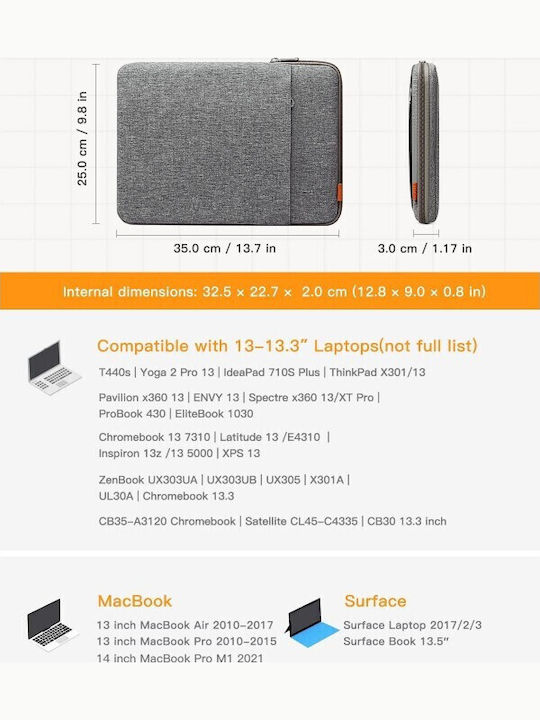 Inateck 360° Protection Σετ με Τσαντάκι Αδιάβροχη Θήκη για Laptop 14" σε Γκρι χρώμα