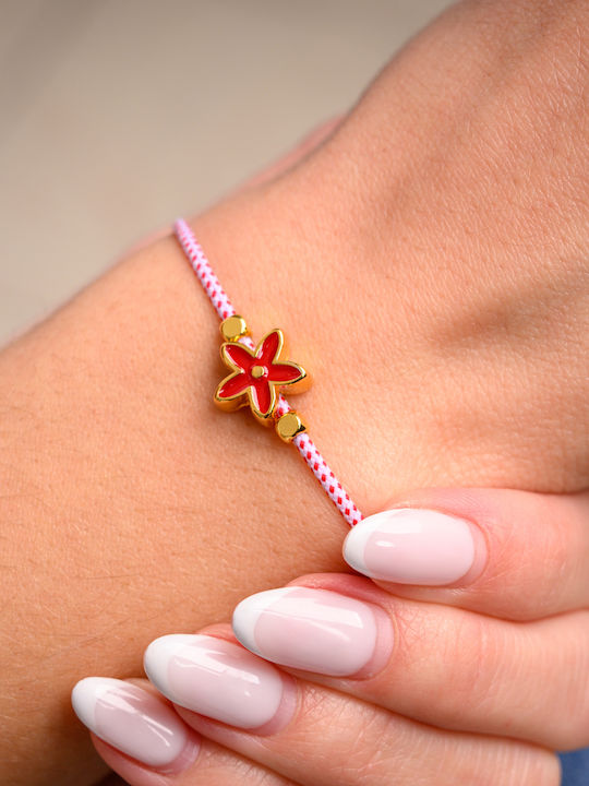 Philio Women's Bracelet Martaki with design Flower Gold Plated