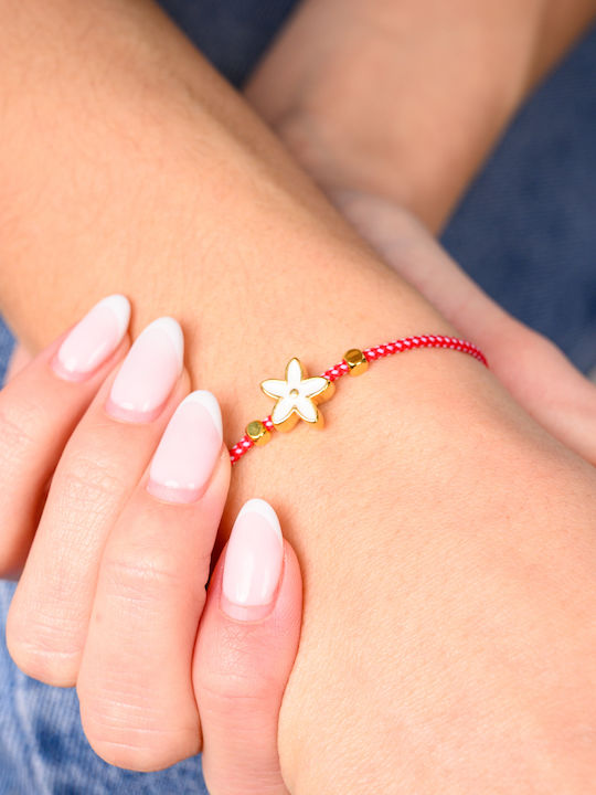 Philio Women's Bracelet Martaki with design Flower Gold Plated