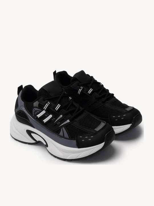 Μαύρα Chunky Sneakers Ανάγλυφη Σόλα