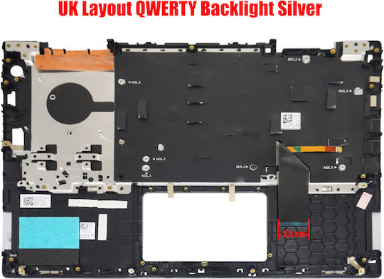 Laptop Keyboard Palmrest Dell Inspiron 14 5482 2-in-1 14 5485 2-in-1 5491 2-in-1 5481 41kvj 041kvj Ctpk0 0ctpk0 9294m 09294m UK Backlight Silver Cod.40824ukblpalm