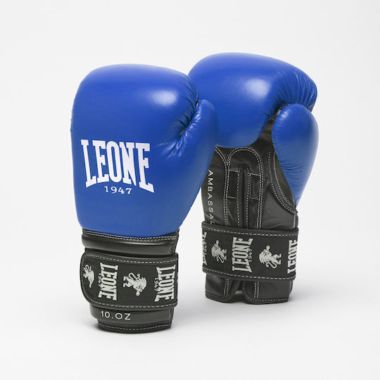 Leone Ambassador Boxing Gloves made of Synthetic Leather for Match Blue
