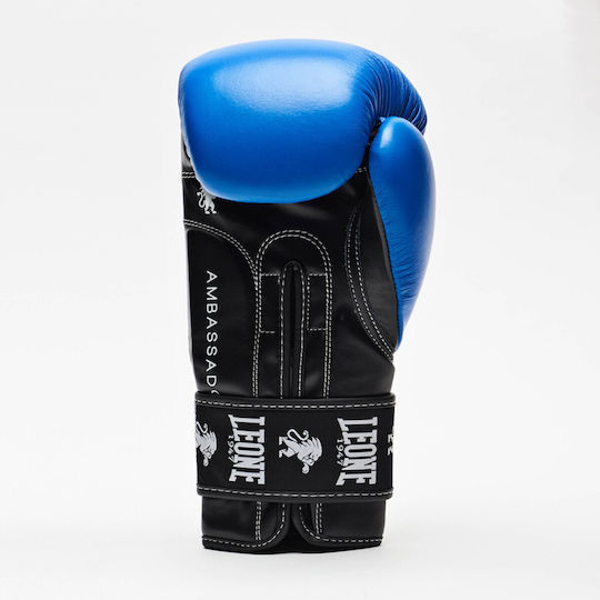 Leone Ambassador Boxing Gloves made of Synthetic Leather for Match Blue