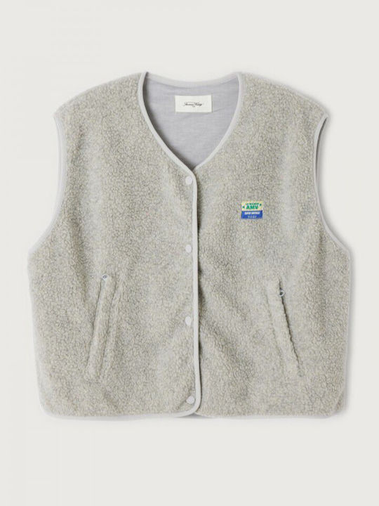 Kurze Ärmellose Fleece Damen Strickjacke mit Reissverschluss Melange