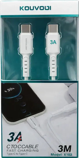 Kouvolsen USB 2.0 Cable USB-C male - USB-C Λευκό 3m