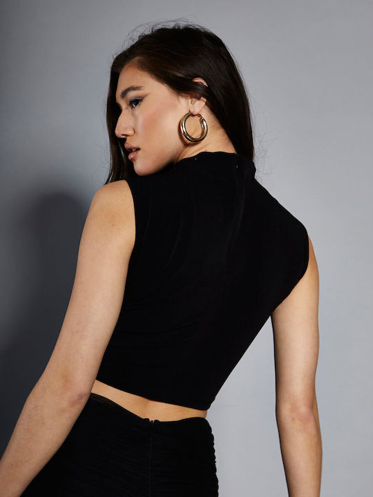 Women's Blouse Sleeveless with Zipper Black