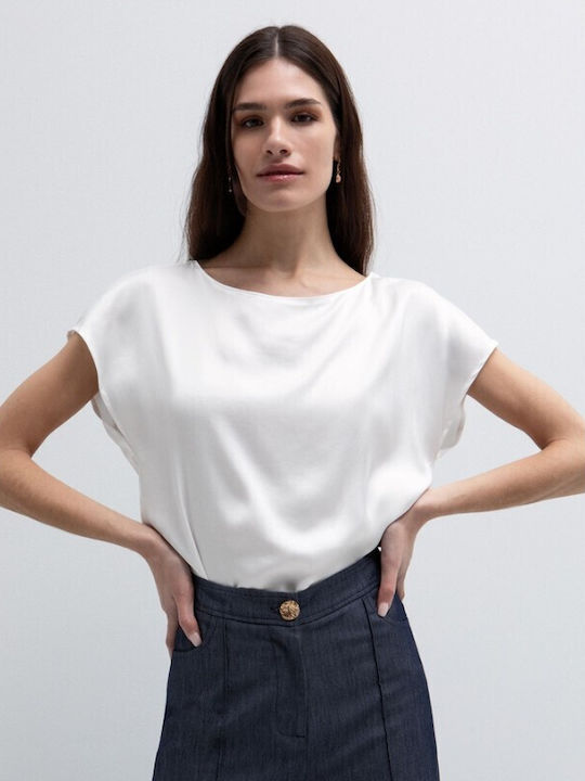 Bluză Damă Satin Ecru
