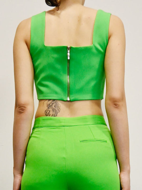 Γυναικείο Crop Top με Φερμουάρ Green