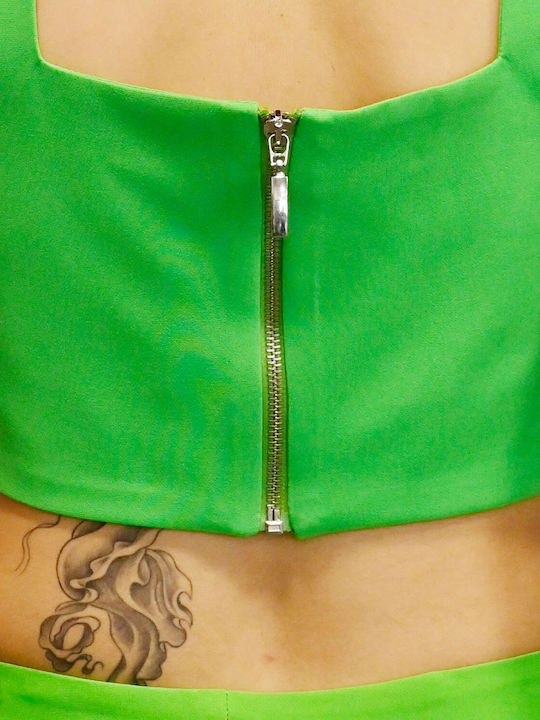 Γυναικείο Crop Top με Φερμουάρ Green