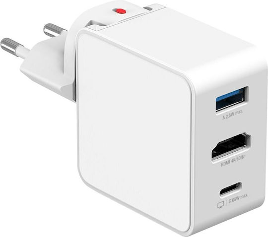 4Smarts Φορτιστής Χωρίς Καλώδιο GaN με Θύρα USB-A και Θύρα USB-C 65W Power Delivery Λευκός (541711)