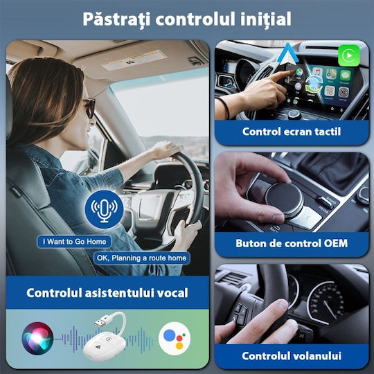 Wireless Adapter Tht-020-9-1 Apple Carplay Android Auto Usb-type-c Dongle 5g Wifi Bluetooth Automatic Connection White
