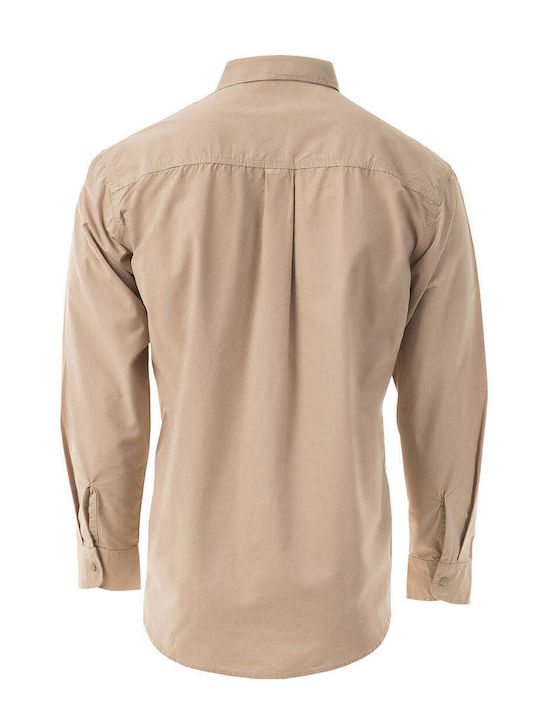 Long-sleeved Shirt in Wide Line Beige