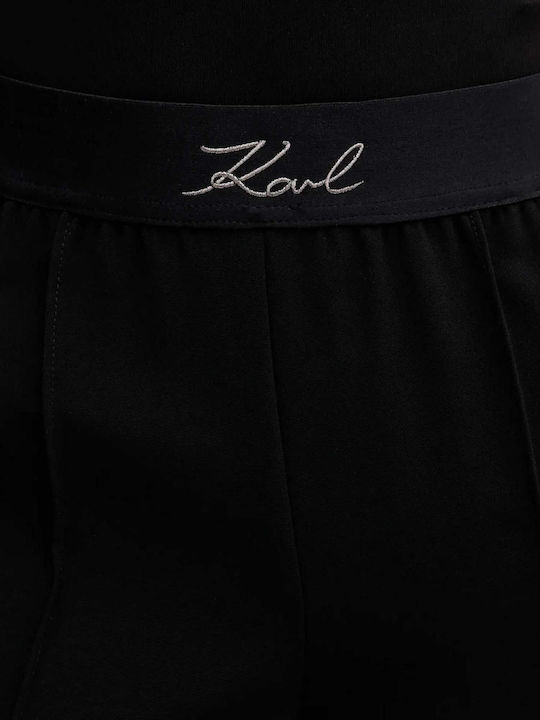 Women's Fabric Trousers with Elastic Straight Line Black