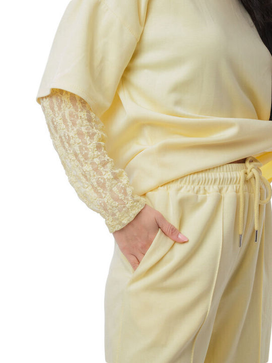 Yellow Set Trousers Lace Blouse