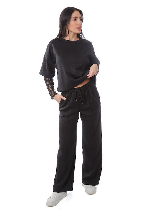 Black Set Trousers Blouse Lace