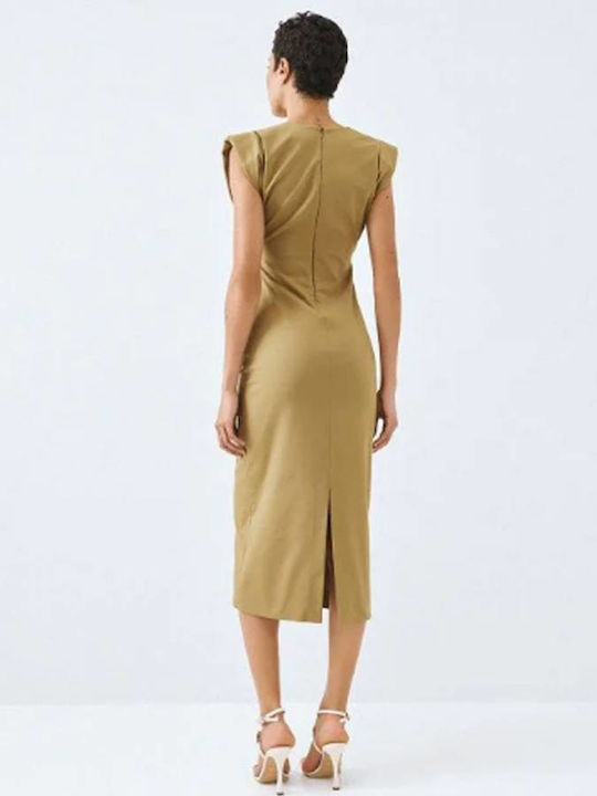 Summer Midi Dress Sleeveless with Tearing Olive