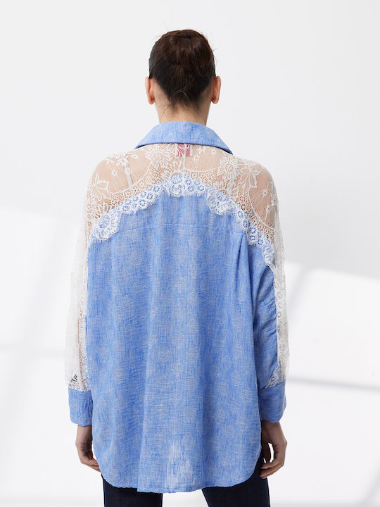 Langärmelig Damen Denim Hemd Hellblau