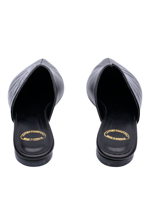 Flat Δερμάτινα Mules σε Μαύρο Χρώμα