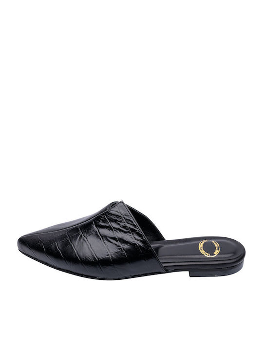 Flat Δερμάτινα Mules σε Μαύρο Χρώμα