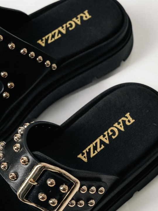 Δερμάτινα Γυναικεία Σανδάλια Flatforms Μαύρα