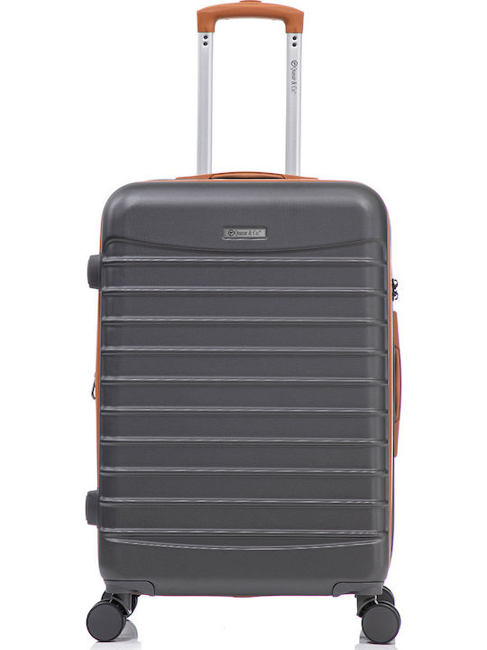 Quasar Valiză de Călătorie Medie Dură Gray/brown cu 4 roți Înălțime 66cm