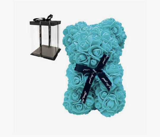 Türkis Teddybär Künstliche Rosen Transparente Verpackung – 23cm
