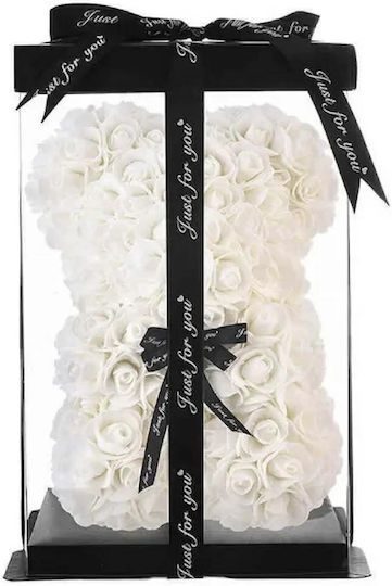 Weißes Teddybär Kunstrosen Transparentes Verpackung – 23cm