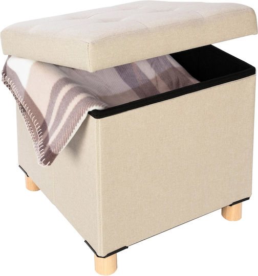 Stool For Living Room Collapsible With Storage Space Beige 38x38x34cm Stool For Living Room Collapsible With Storage Space Beige 38x38x34cm