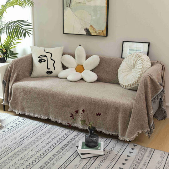 SpitiBazaar Überwürfe Set 3 Stück Chenille Mokka