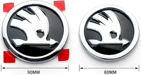 Aftermarket Wappenabzeichen Skoda Motorhaube/Heckklappe 9cm & 8cm – Silber-Schwarz
