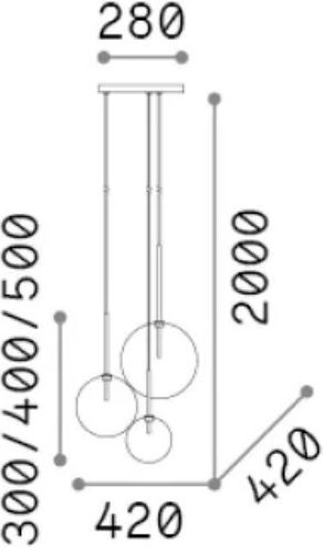 Ideal Lux Equinoxe Sp3 Κρεμαστό Φωτιστικό Ασημί 42x42εκ.