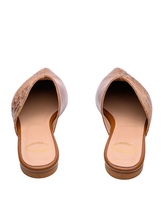 Flat Δερμάτινα Mules σε Ταμπά Χρώμα