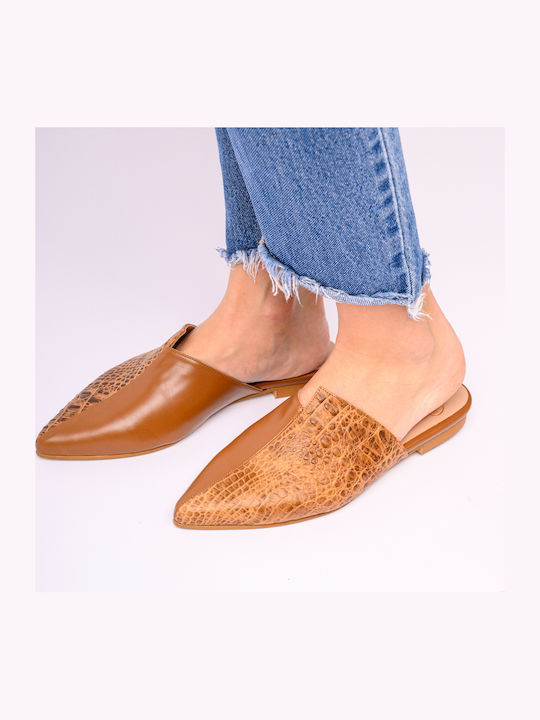 Flat Δερμάτινα Mules σε Ταμπά Χρώμα