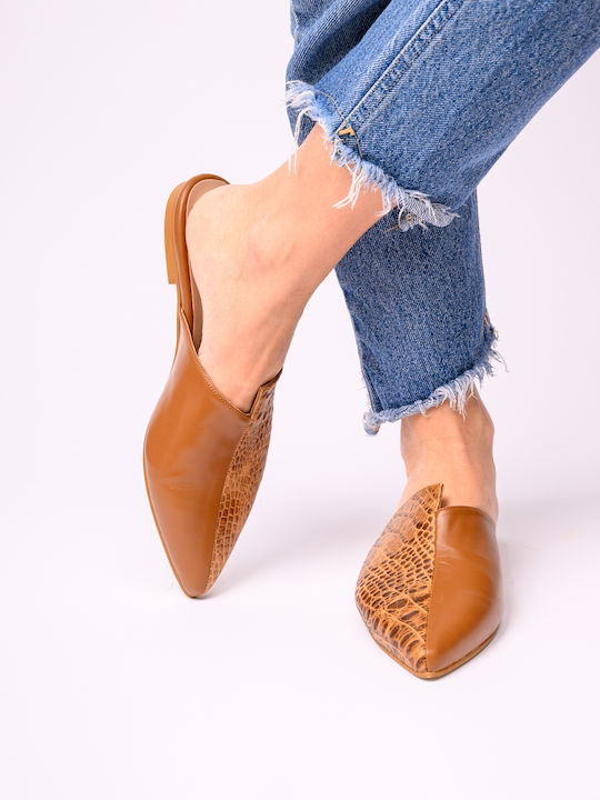Flat Δερμάτινα Mules σε Ταμπά Χρώμα