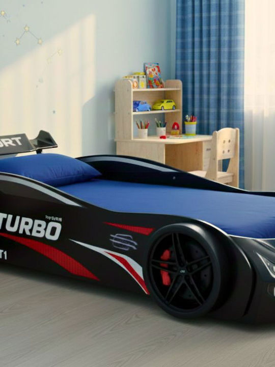 Turbo Детско Легло Кола Единично Черен за Матрак x