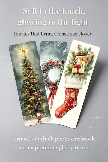 Set 12 Semne de Carte de Crăciun Obro Christmas Classics Ilustrații Vintage Premium Lucioase din Carton Foto