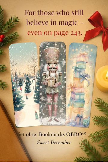 Set 12 Semne de Carte de Crăciun Obro Sweet December Ilustrații Vintage Premium Card Foto Lucios