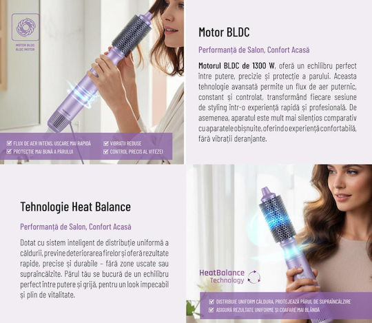 Heinner Electric Hair Brush with Air for Hair Straightening and Curls 1300W
