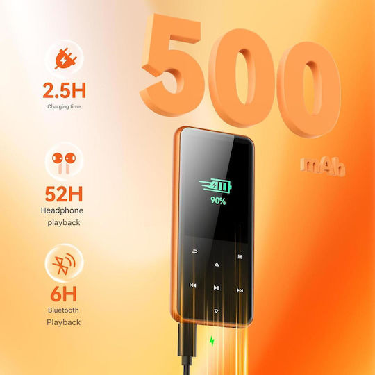 Agptek 64 Gb Mp3 Player Bluetooth 5.3 Ecran de 2.4 Inch Set Căști Cablu Usb Type C Suportă Card Până la 128gb Difuzor Radio Fm E-book Alarmă Portocaliu