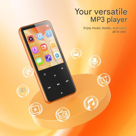 Agptek 64 Gb Mp3 Player Bluetooth 5.3 Ecran de 2.4 Inch Set Căști Cablu Usb Type C Suportă Card Până la 128gb Difuzor Radio Fm E-book Alarmă Portocaliu