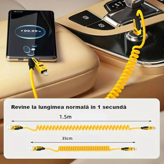 4 In 1 Data Cable Fast Charging Usb Lightning Type-c Flexible Compact 1.5m Yellow Abyz