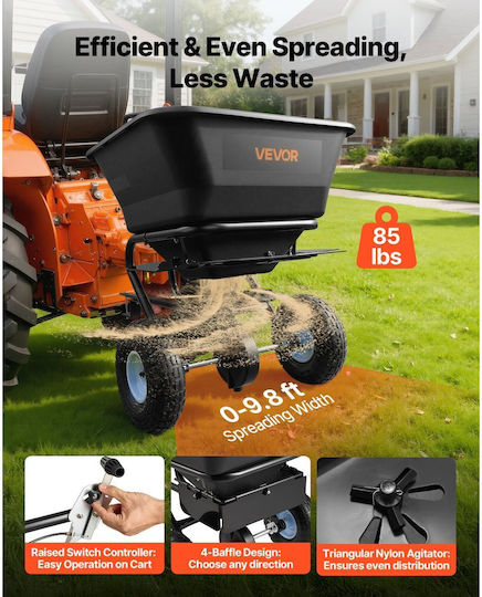 Vevor Towable Lawn Rear Lawn Spread Width 3m Garden Lawn Universal Hottie Capacity 38.6kg & All Terrain Tires 10 Inches Fertilizer Spreader Seed Spreader Atv Utv