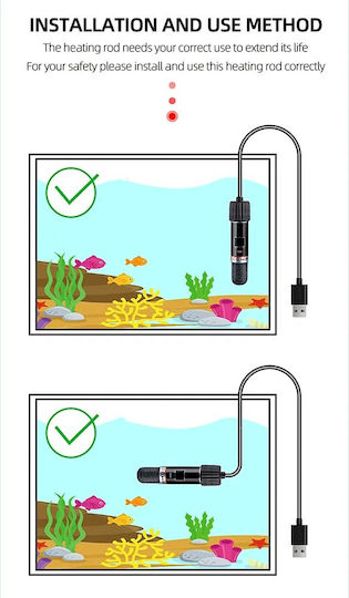 Mini Aquarium and Turtle Tank Thermostat Usb 10w – L8.5xW1.8xH1.8cm – Stable Temperature 26°c – Ipx8 – Aquariums Up to 25l