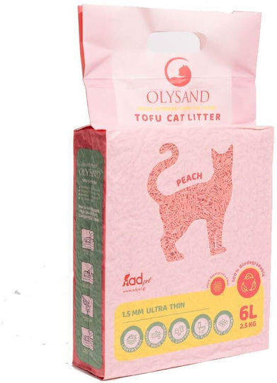 Olysand Растителен котешки пясък Тофу Финозърнест с аромат Праскова 6лт