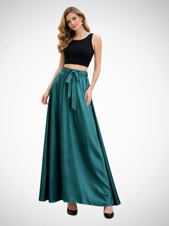 Satin High-waisted Maxi Skirt Petrol Blue