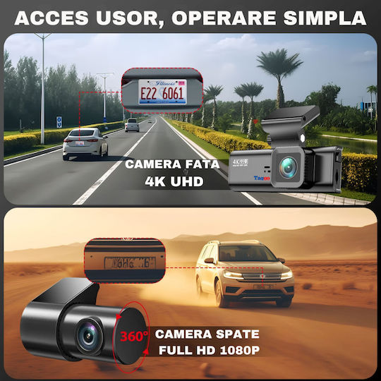 Taggo Taggo Autodigitale Videorekorder für Autos 4K mit Bildschirm 3.16" WLAN GPS und Rückfahrkamera
