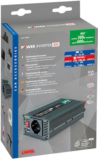 Lampa Power Invertor Auto 600W pentru Convertirea 12V DC în 220V AC cu 1xUSB
